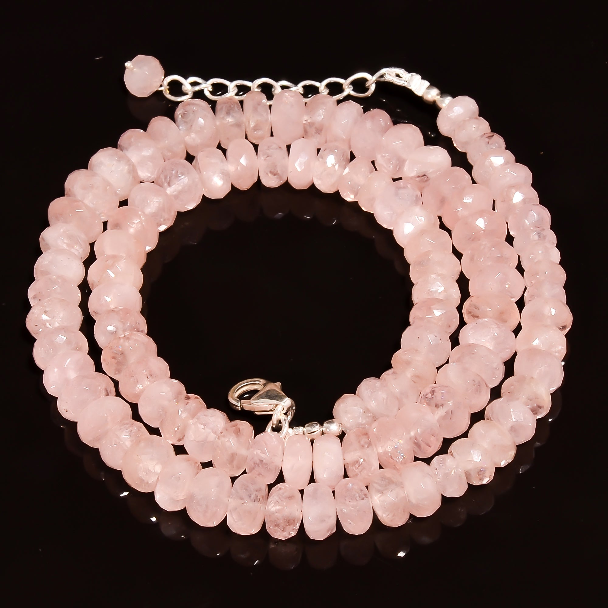 Morganite Natural Gemstone Rondelle Shape Faceted Beads Necklace 17-19" ,6X6 8X8 mm 192.5 Ct. YN-244