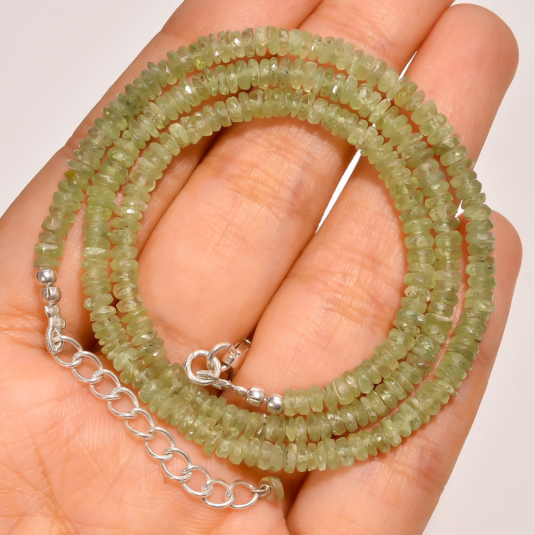 Green Kyanite Natural Gemstone Rondelle Shape Faceted Beads Necklace 17-19" ,4X4X2 mm 73 Ct. YN-245