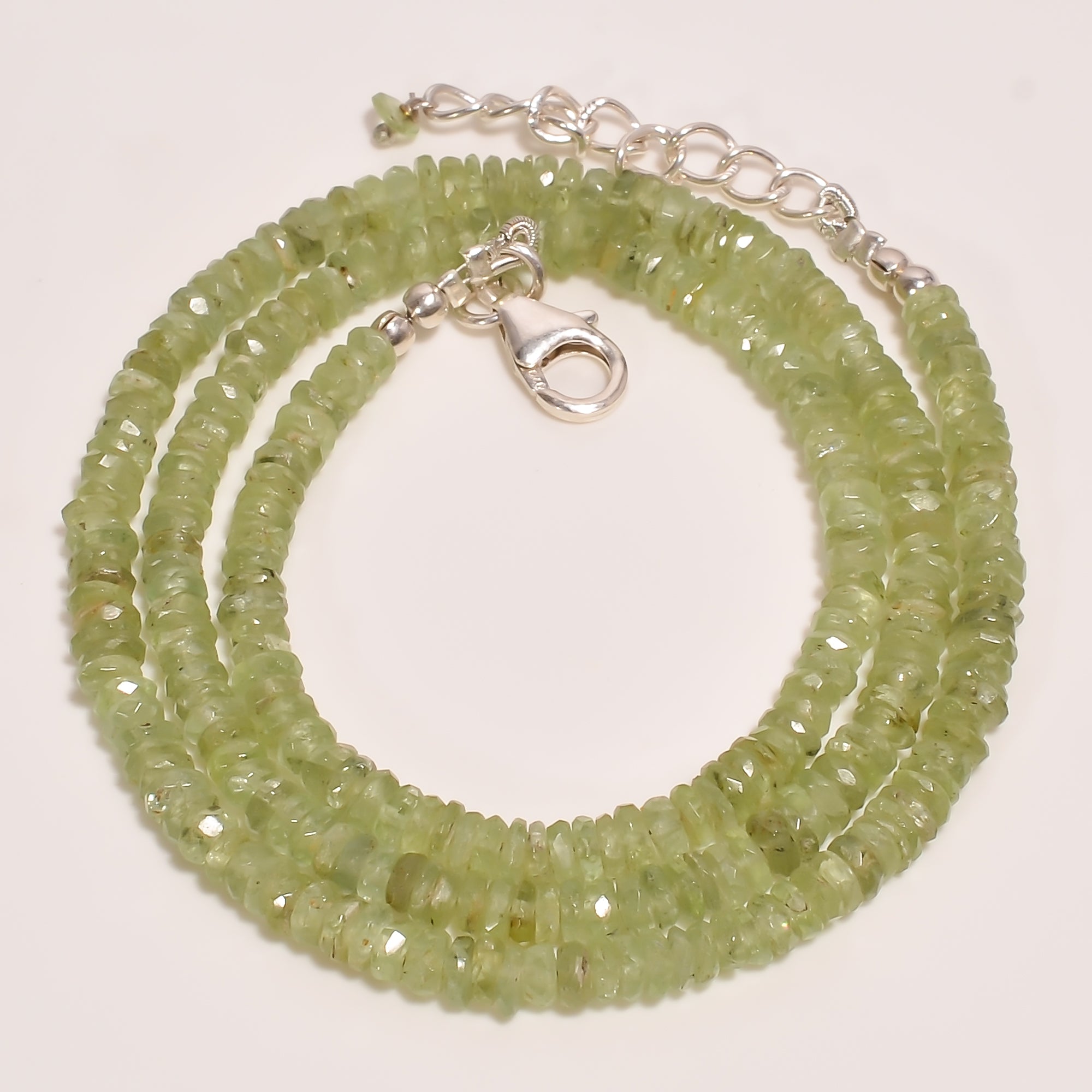 Green Kyanite Natural Gemstone Rondelle Shape Faceted Beads Necklace 17-19" ,4X4X2 mm 73 Ct. YN-245