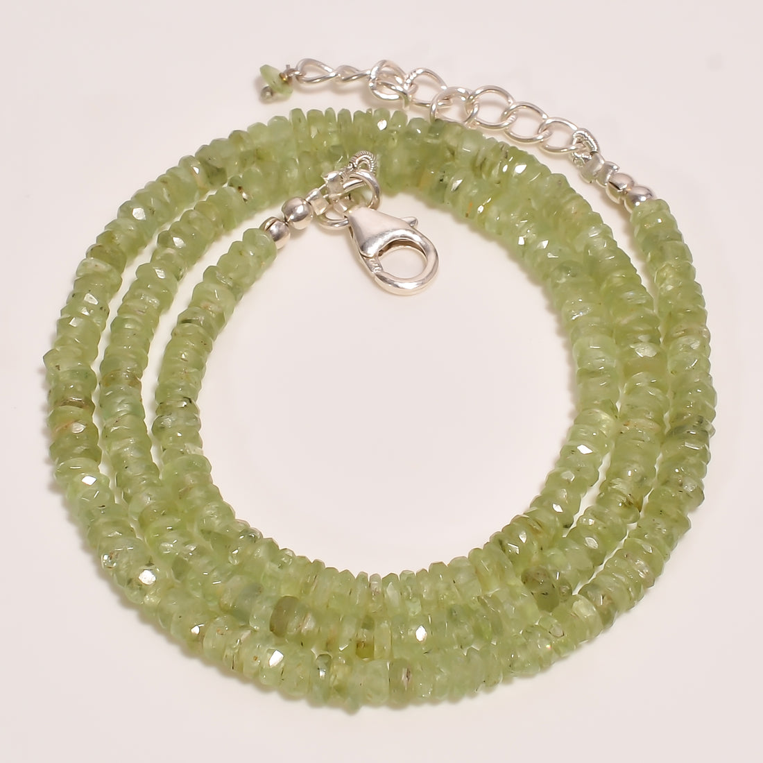 Green Kyanite Natural Gemstone Rondelle Shape Faceted Beads Necklace 17-19" ,4X4X2 mm 73 Ct. YN-245