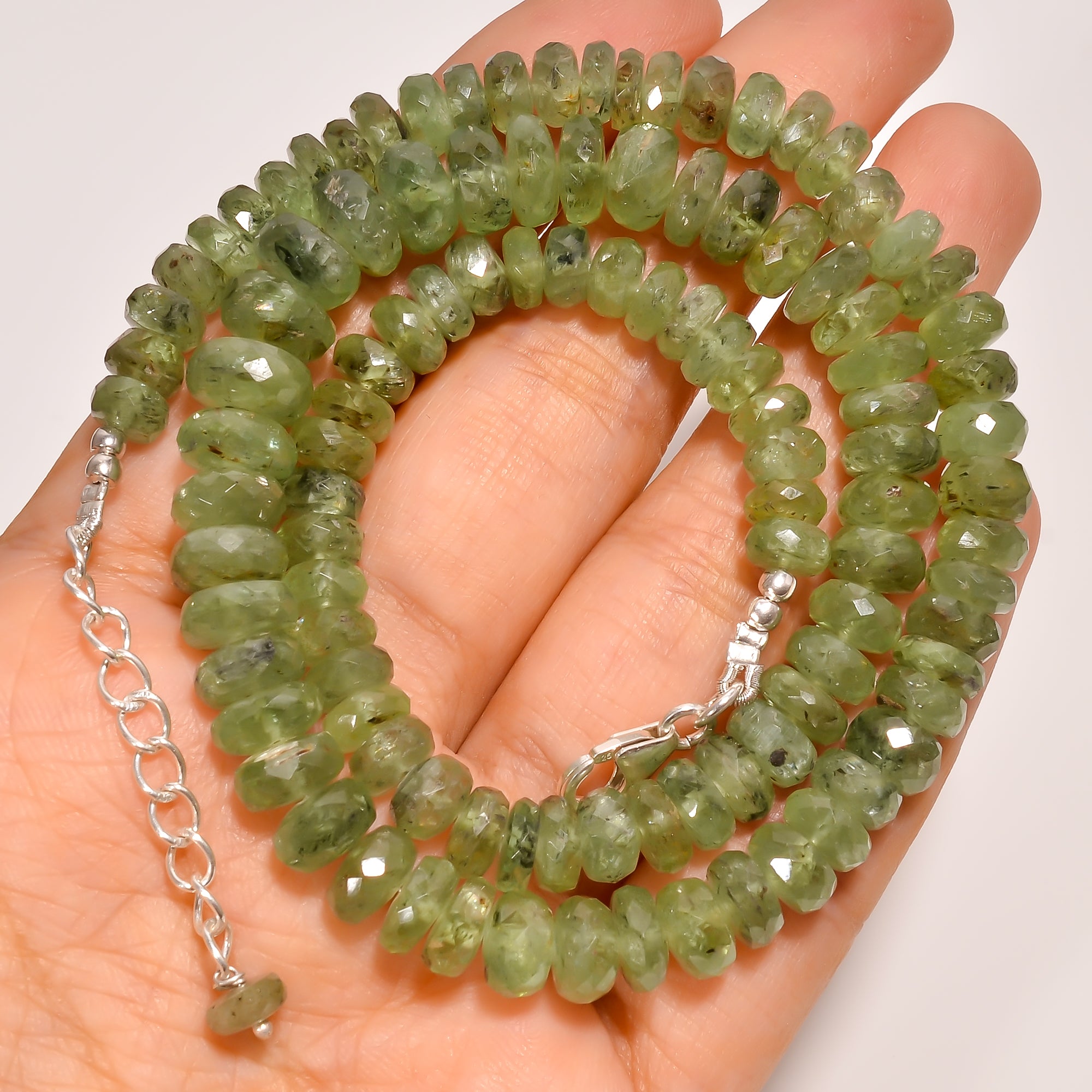 Green Kyanite Natural Gemstone Rondelle Shape Faceted Beads Necklace 17-19" ,6X6 9X9 mm 254 Ct. YN-246