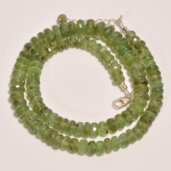 Green Kyanite Natural Gemstone Rondelle Shape Faceted Beads Necklace 17-19" ,6X6 9X9 mm 254 Ct. YN-246