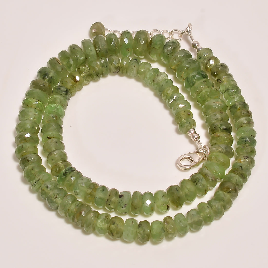 Green Kyanite Natural Gemstone Rondelle Shape Faceted Beads Necklace 17-19" ,6X6 9X9 mm 254 Ct. YN-246
