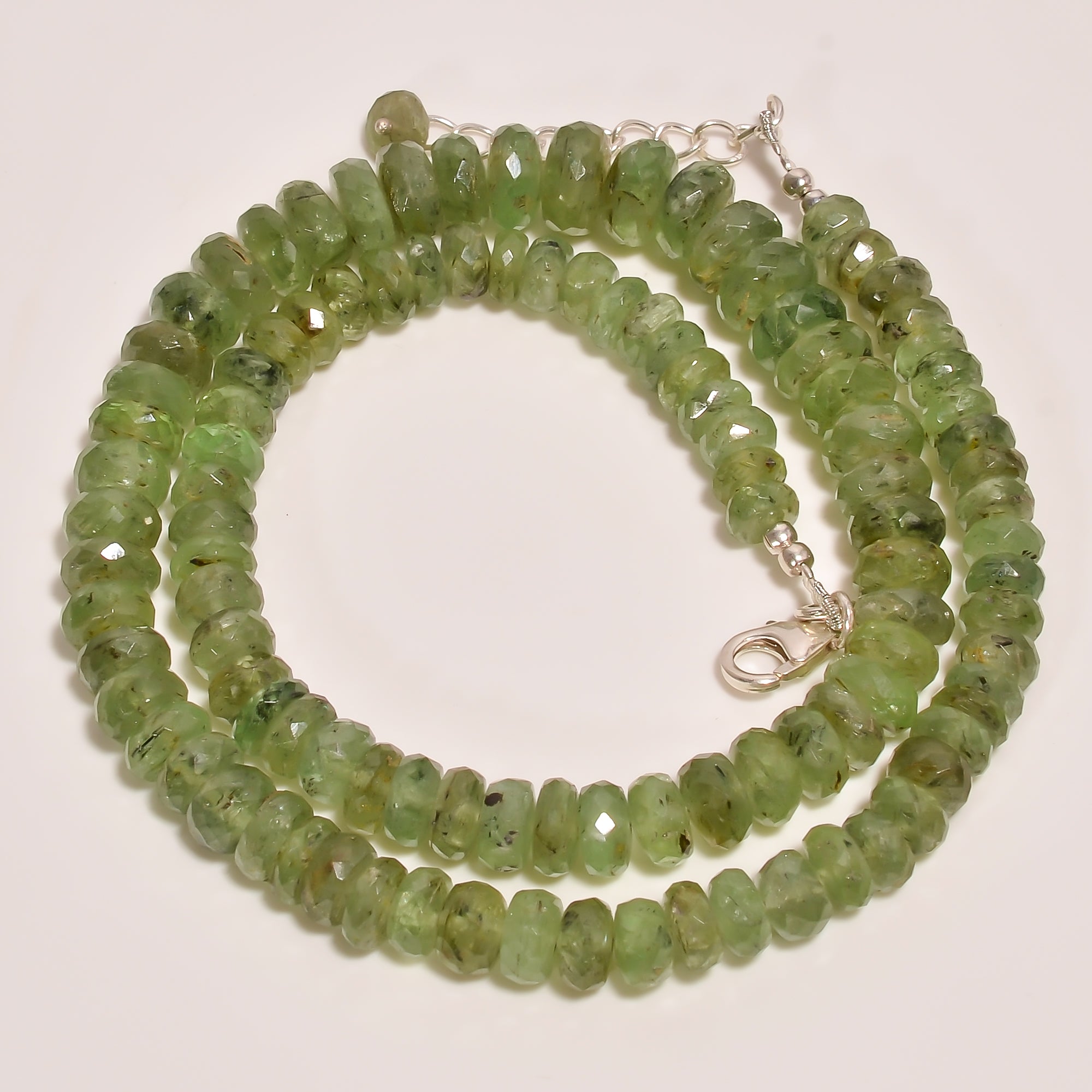 Green Kyanite Natural Gemstone Rondelle Shape Faceted Beads Necklace 17-19" ,6X6 9X9 mm 254 Ct. YN-246