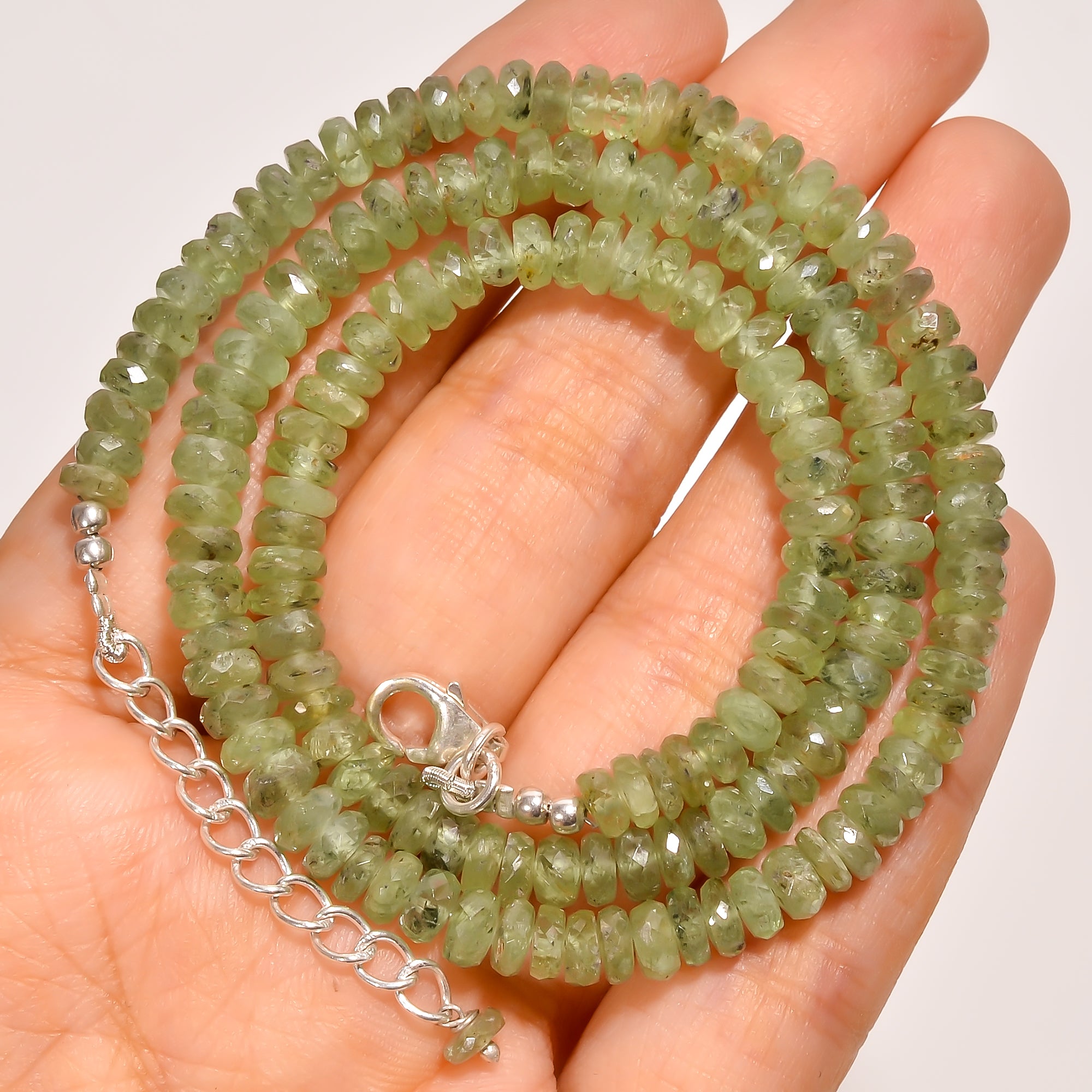 Green Kyanite Natural Gemstone Rondelle Shape Faceted Beads Necklace 17-19" ,5X5X3 mm 132 Ct. YN-247