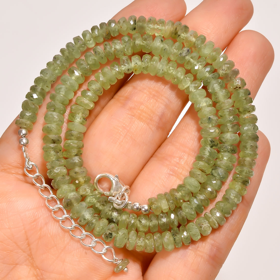Green Kyanite Natural Gemstone Rondelle Shape Faceted Beads Necklace 17-19" ,5X5X3 mm 132 Ct. YN-247
