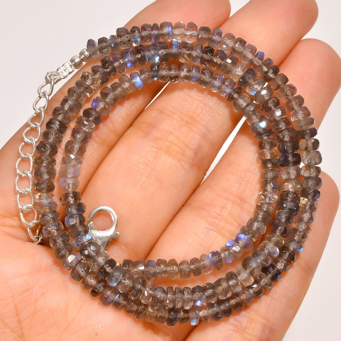 Labradorite Natural Gemstone Rondelle Shape Faceted Beads Necklace 17-19" ,4X4X3 mm 66 Ct. YN-249