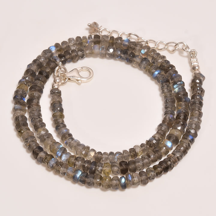 Labradorite Natural Gemstone Rondelle Shape Faceted Beads Necklace 17-19" ,4X4X3 mm 66 Ct. YN-249