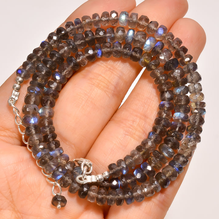 Labradorite Natural Gemstone Rondelle Shape Faceted Beads Necklace 17-19" ,5X5X4 mm 100 Ct. YN-250