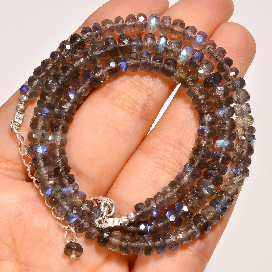 Labradorite Natural Gemstone Rondelle Shape Faceted Beads Necklace 17-19" ,5X5X4 mm 100 Ct. YN-250
