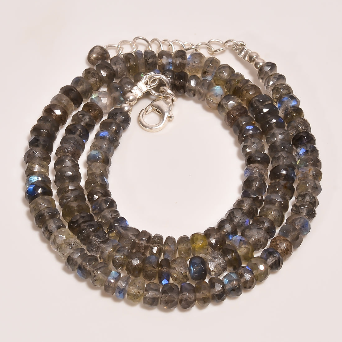Labradorite Natural Gemstone Rondelle Shape Faceted Beads Necklace 17-19" ,5X5X4 mm 100 Ct. YN-250