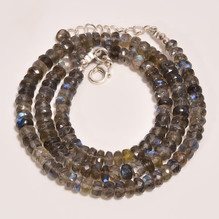Labradorite Natural Gemstone Rondelle Shape Faceted Beads Necklace 17-19" ,5X5X4 mm 100 Ct. YN-250