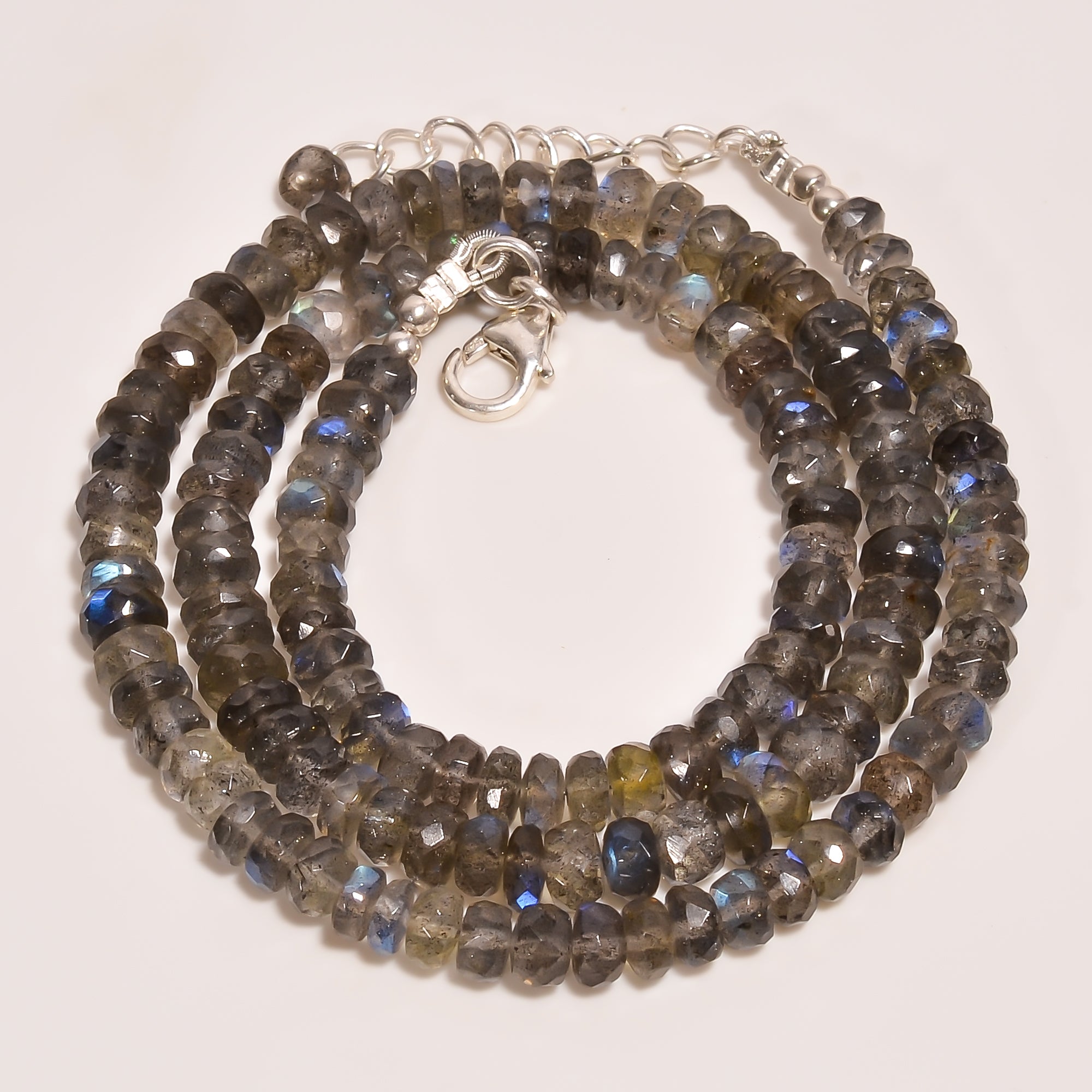 Labradorite Natural Gemstone Rondelle Shape Faceted Beads Necklace 17-19" ,5X5X4 mm 100 Ct. YN-250