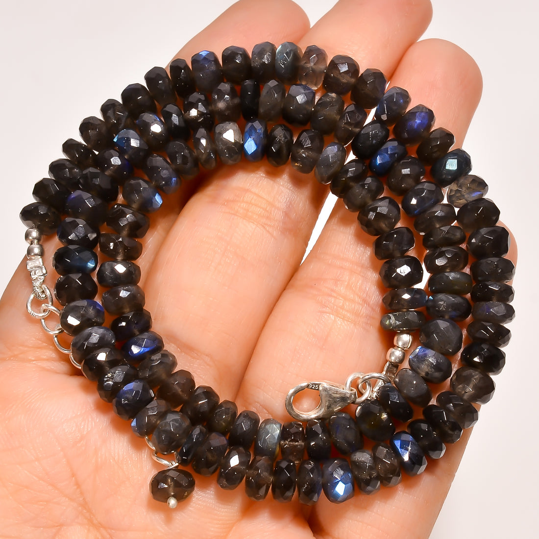 Labradorite Natural Gemstone Rondelle Shape Faceted Beads Necklace 17-19" ,6X6X4 mm 140 Ct. YN-251