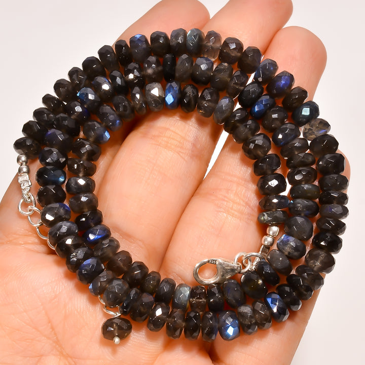 Labradorite Natural Gemstone Rondelle Shape Faceted Beads Necklace 17-19" ,6X6X4 mm 140 Ct. YN-251