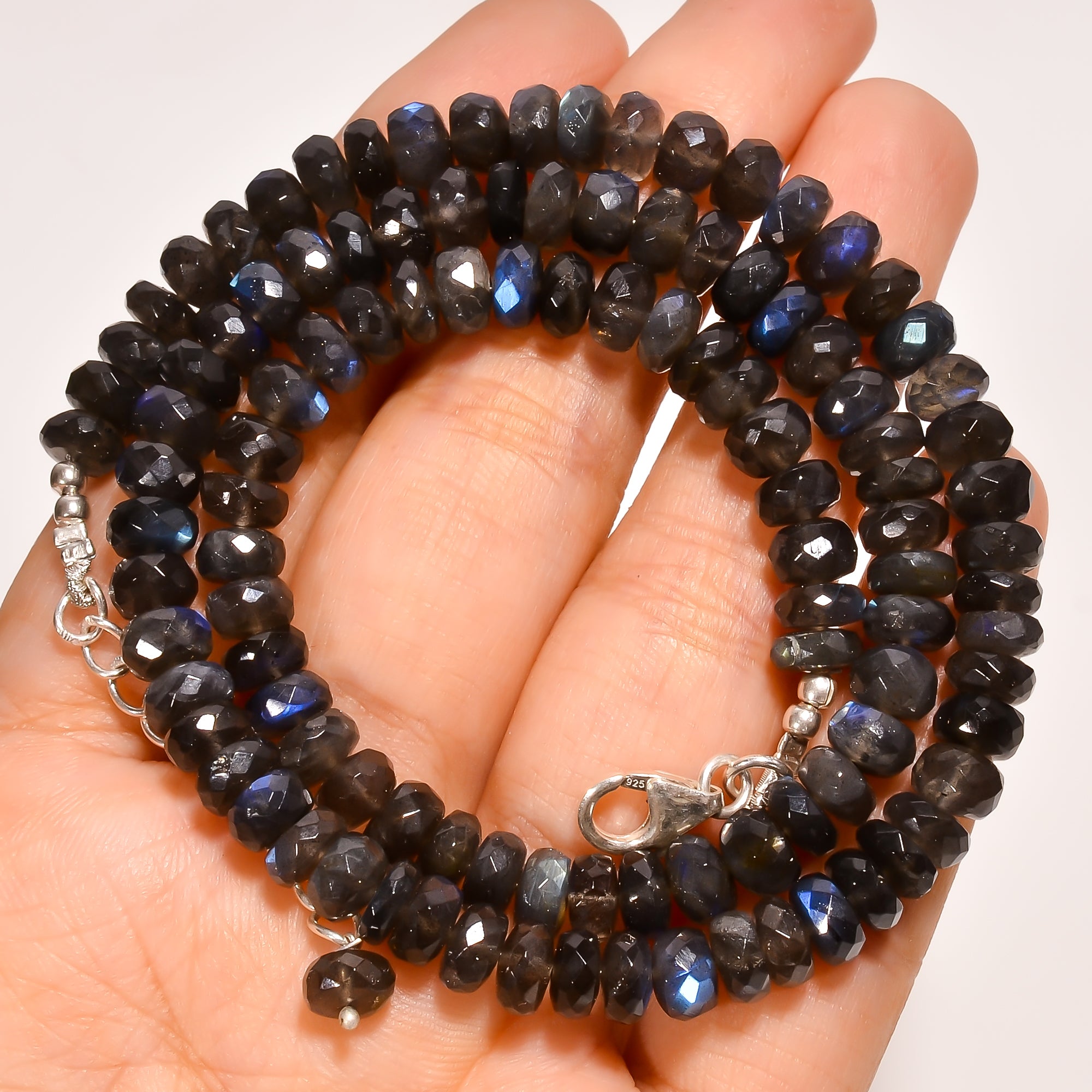 Labradorite Natural Gemstone Rondelle Shape Faceted Beads Necklace 17-19" ,6X6X4 mm 140 Ct. YN-251