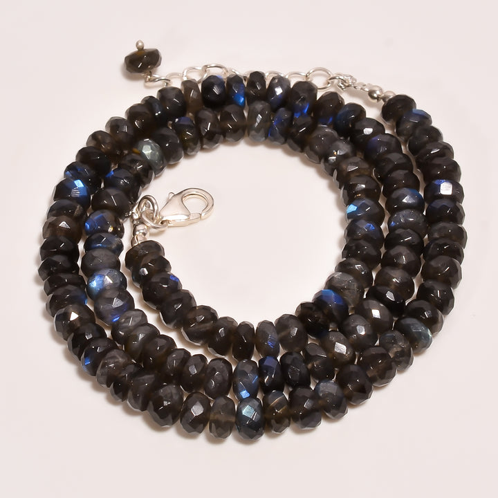 Labradorite Natural Gemstone Rondelle Shape Faceted Beads Necklace 17-19" ,6X6X4 mm 140 Ct. YN-251