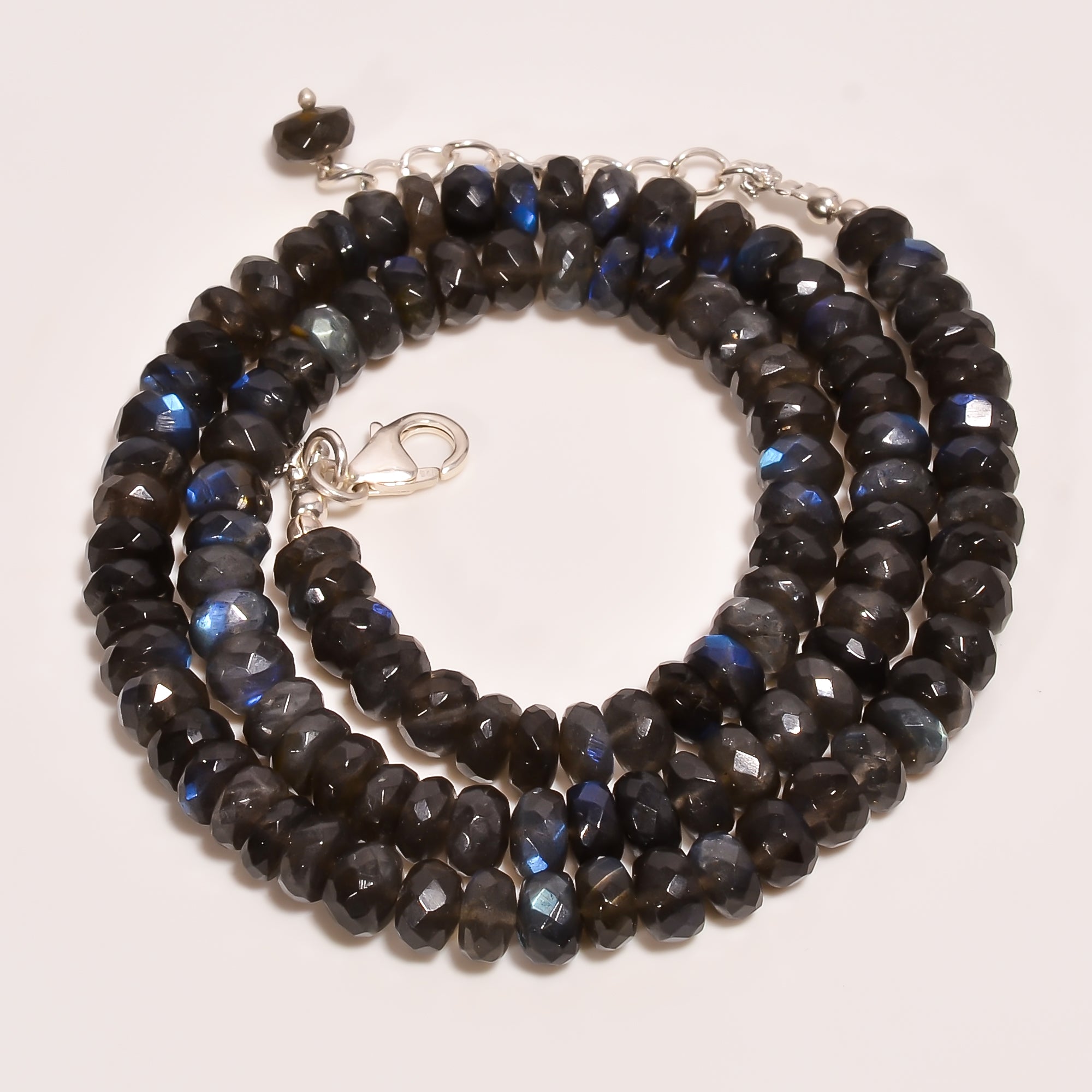 Labradorite Natural Gemstone Rondelle Shape Faceted Beads Necklace 17-19" ,6X6X4 mm 140 Ct. YN-251