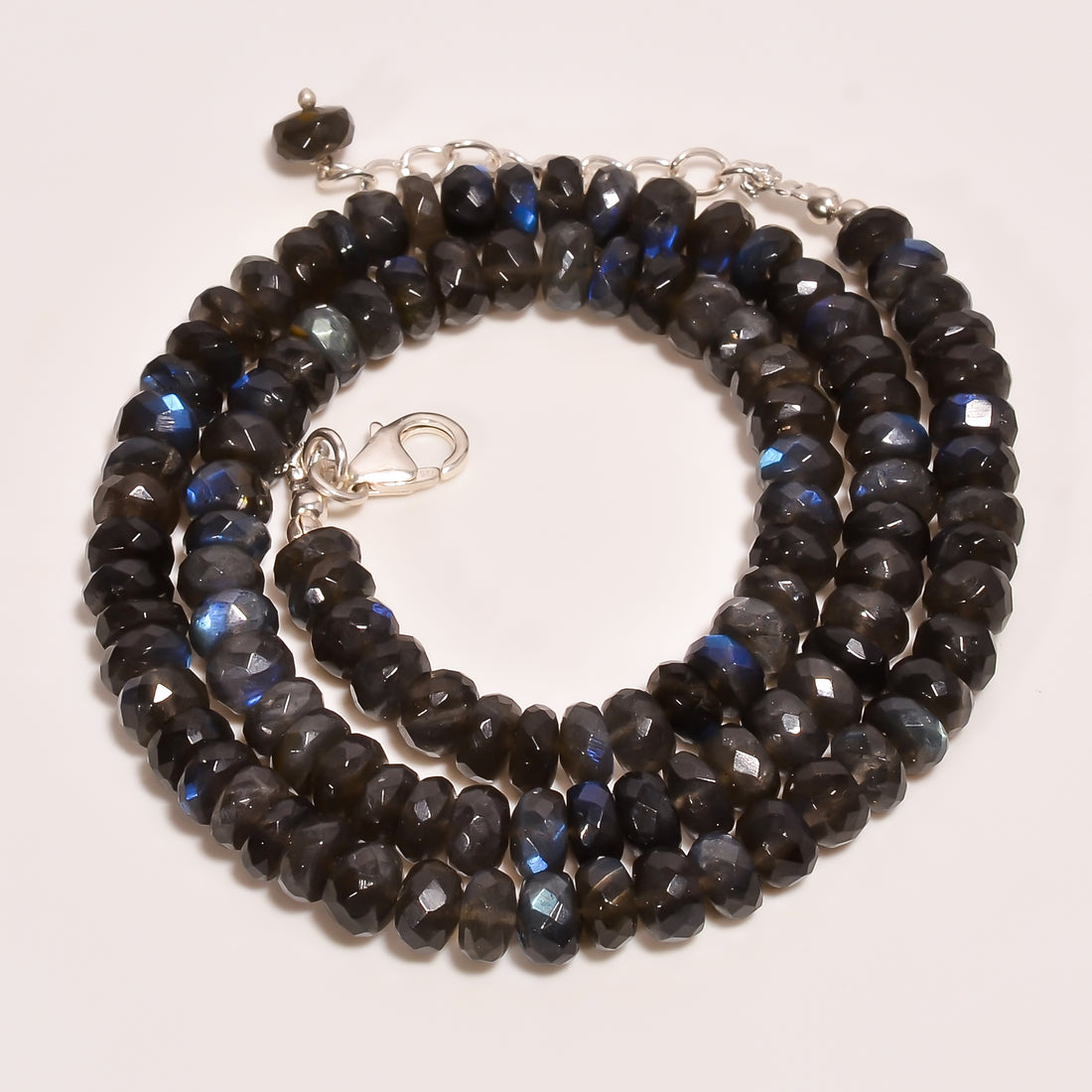 Labradorite Natural Gemstone Rondelle Shape Faceted Beads Necklace 17-19" ,6X6X4 mm 140 Ct. YN-251