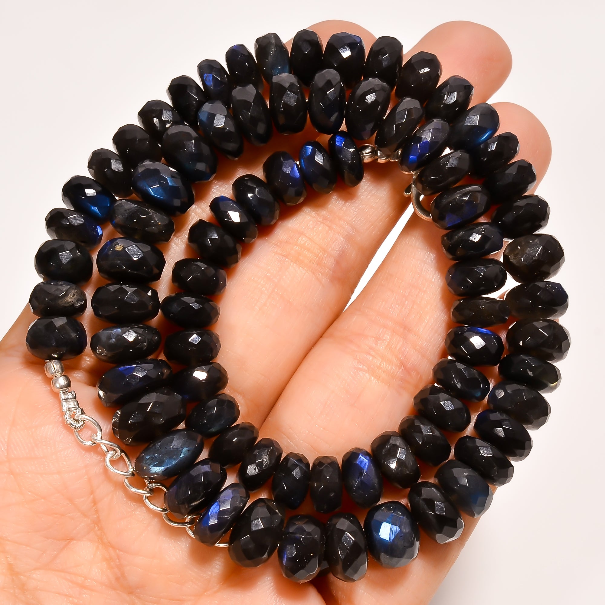 Labradorite Natural Gemstone Rondelle Shape Faceted Beads Necklace 17-19" ,8X8 10X10 mm 260 Ct. YN-252