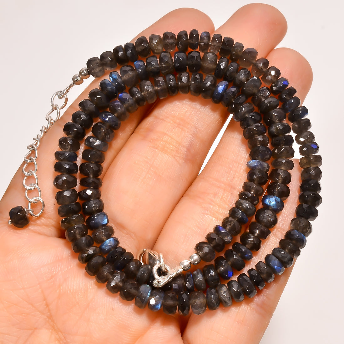 Labradorite Natural Gemstone Rondelle Shape Faceted Beads Necklace 17-19" ,5X5X4 mm 104.5 Ct. YN-253