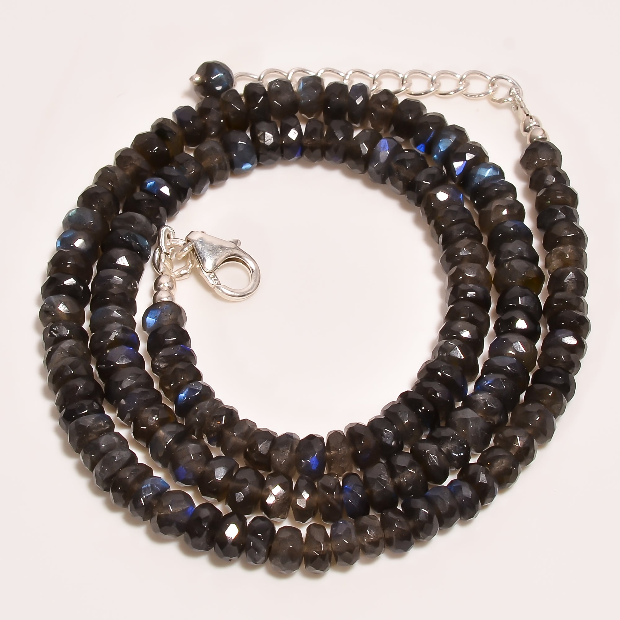 Labradorite Natural Gemstone Rondelle Shape Faceted Beads Necklace 17-19" ,5X5X4 mm 104.5 Ct. YN-253