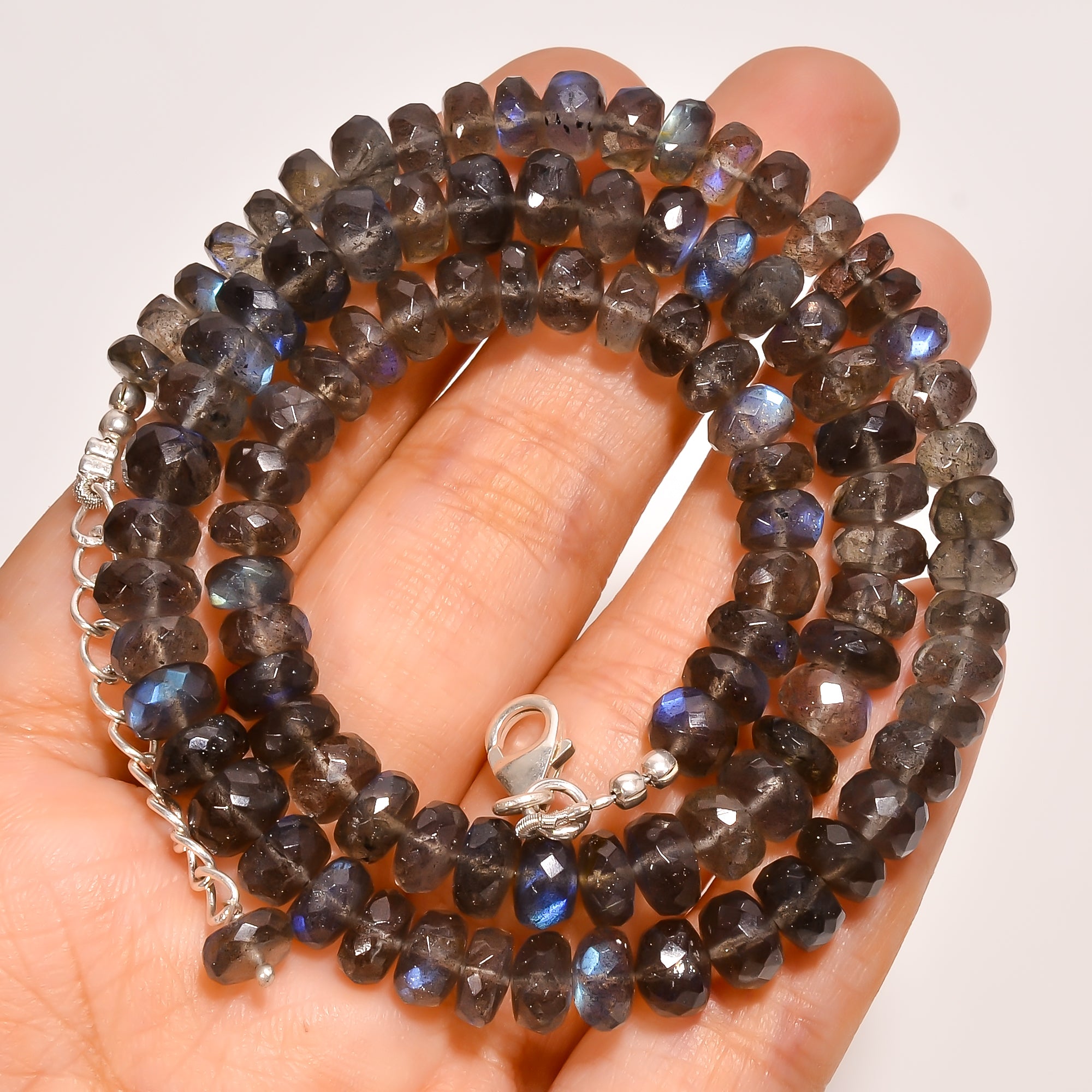 Labradorite Natural Gemstone Rondelle Shape Faceted Beads Necklace 17-19" ,6X6 7X7 mm 161.5 Ct. YN-254