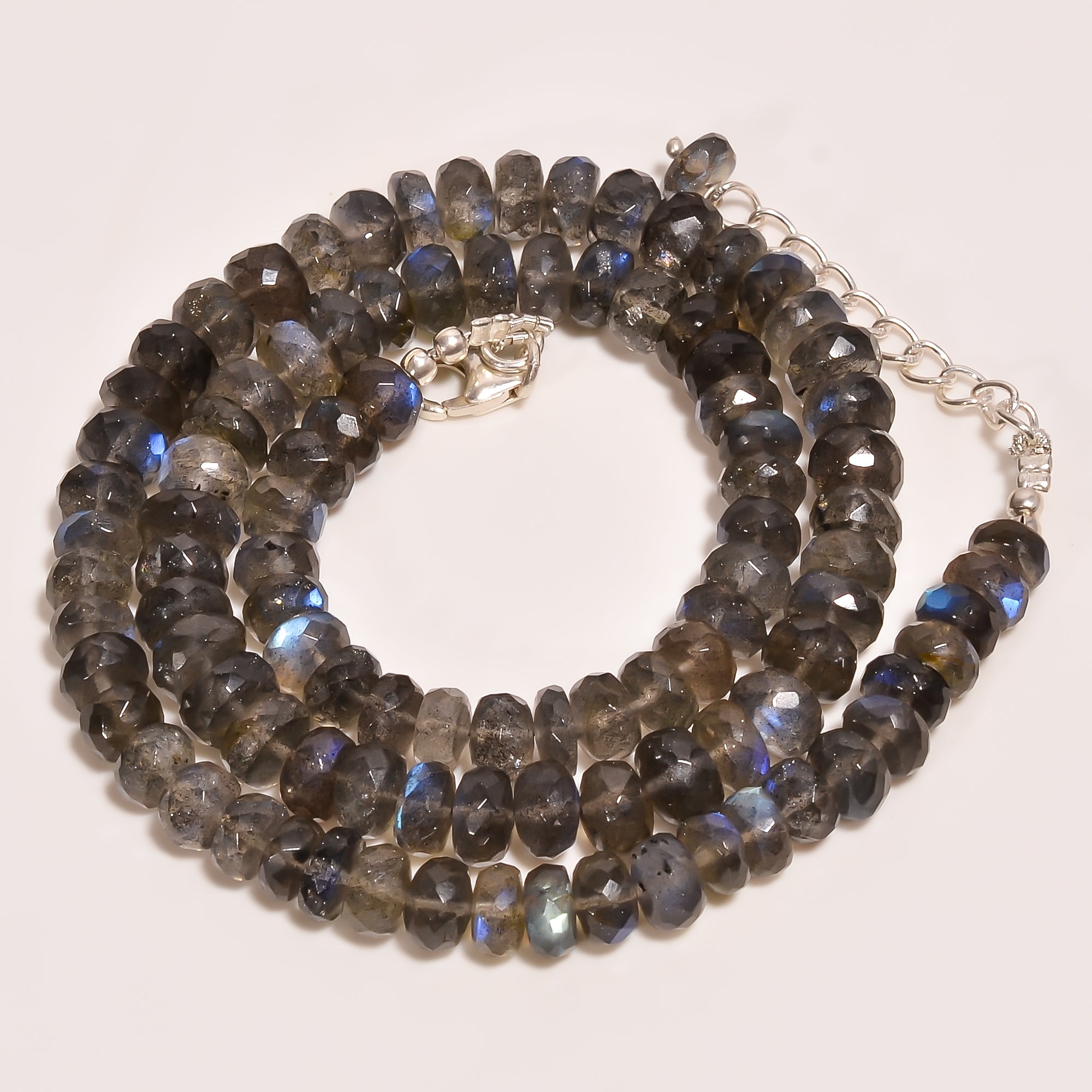Labradorite Natural Gemstone Rondelle Shape Faceted Beads Necklace 17-19" ,6X6 7X7 mm 161.5 Ct. YN-254