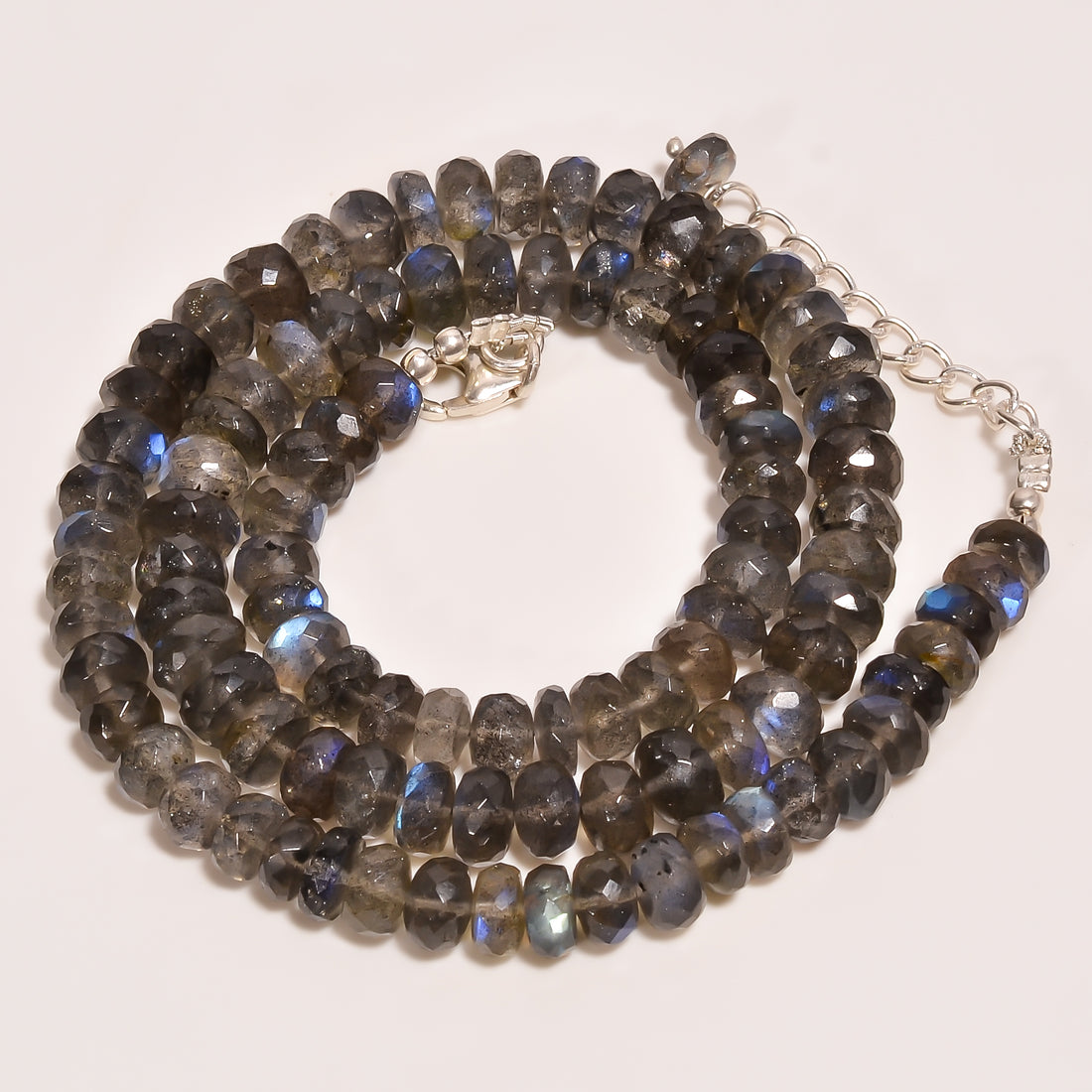 Labradorite Natural Gemstone Rondelle Shape Faceted Beads Necklace 17-19" ,6X6 7X7 mm 161.5 Ct. YN-254