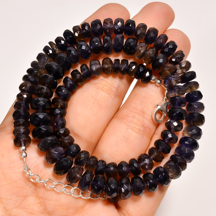 Iolite Natural Gemstone Rondelle Shape Faceted Beads Necklace 17-19" ,6X6 9X9 mm 181 Ct. YN-255