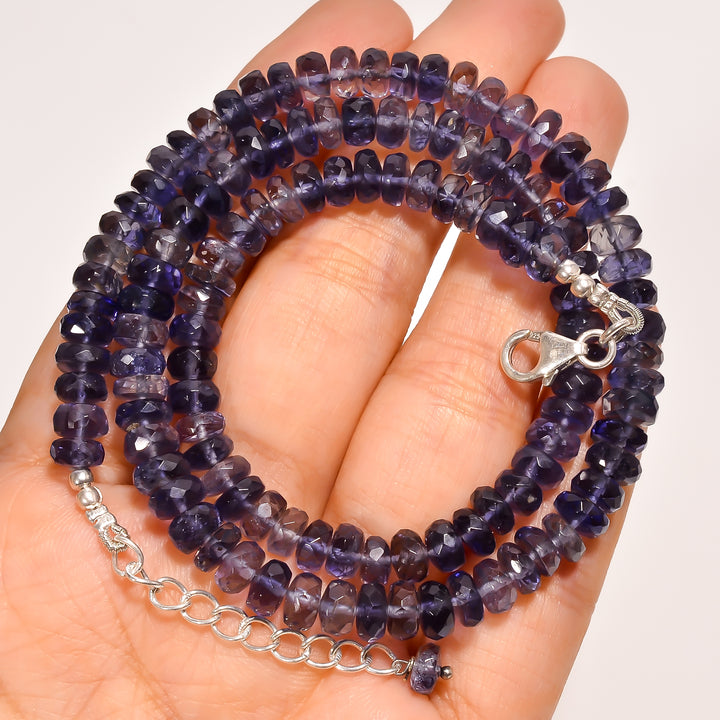 Iolite Natural Gemstone Rondelle Shape Faceted Beads Necklace 17-19" ,6X6X4 mm 126 Ct. YN-256
