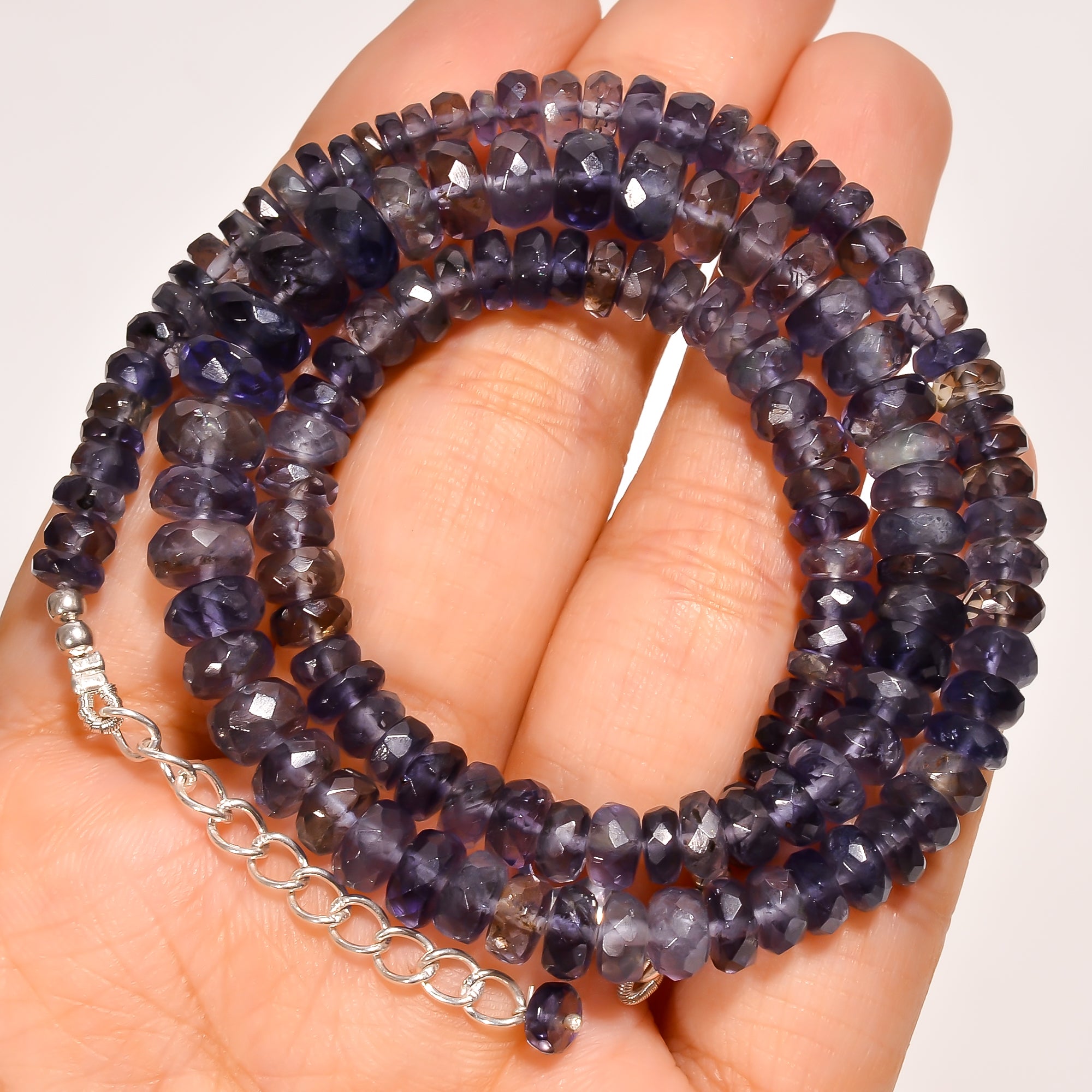 Iolite Natural Gemstone Rondelle Shape Faceted Beads Necklace 17-19" ,5X5 6X6 mm 127.5 Ct. YN-257