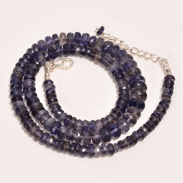 Iolite Natural Gemstone Rondelle Shape Faceted Beads Necklace 17-19" ,5X5 6X6 mm 127.5 Ct. YN-257