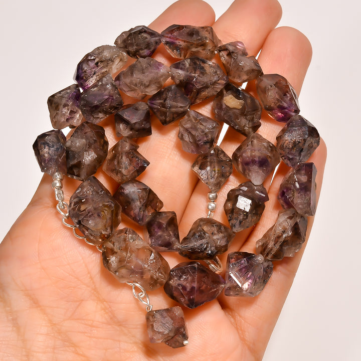 Elestial Amethyst Natural Gemstone Fancy Shape Faceted Beads Necklace 16-18" ,11X10 18X10 mm 239 Ct. YN-259