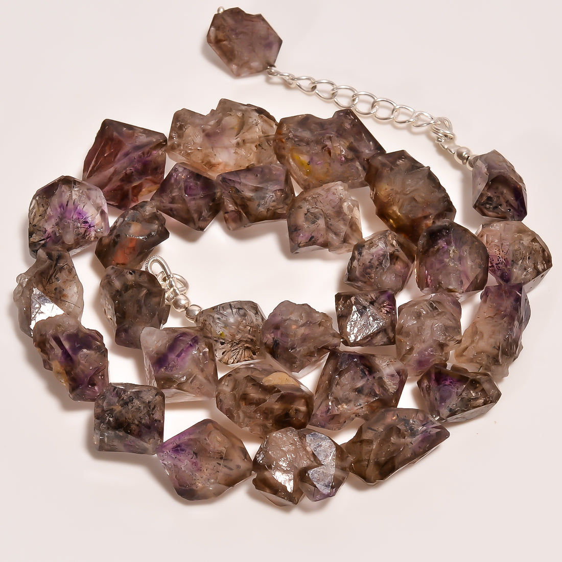 Elestial Amethyst Natural Gemstone Fancy Shape Faceted Beads Necklace 16-18" ,11X10 18X10 mm 239 Ct. YN-259