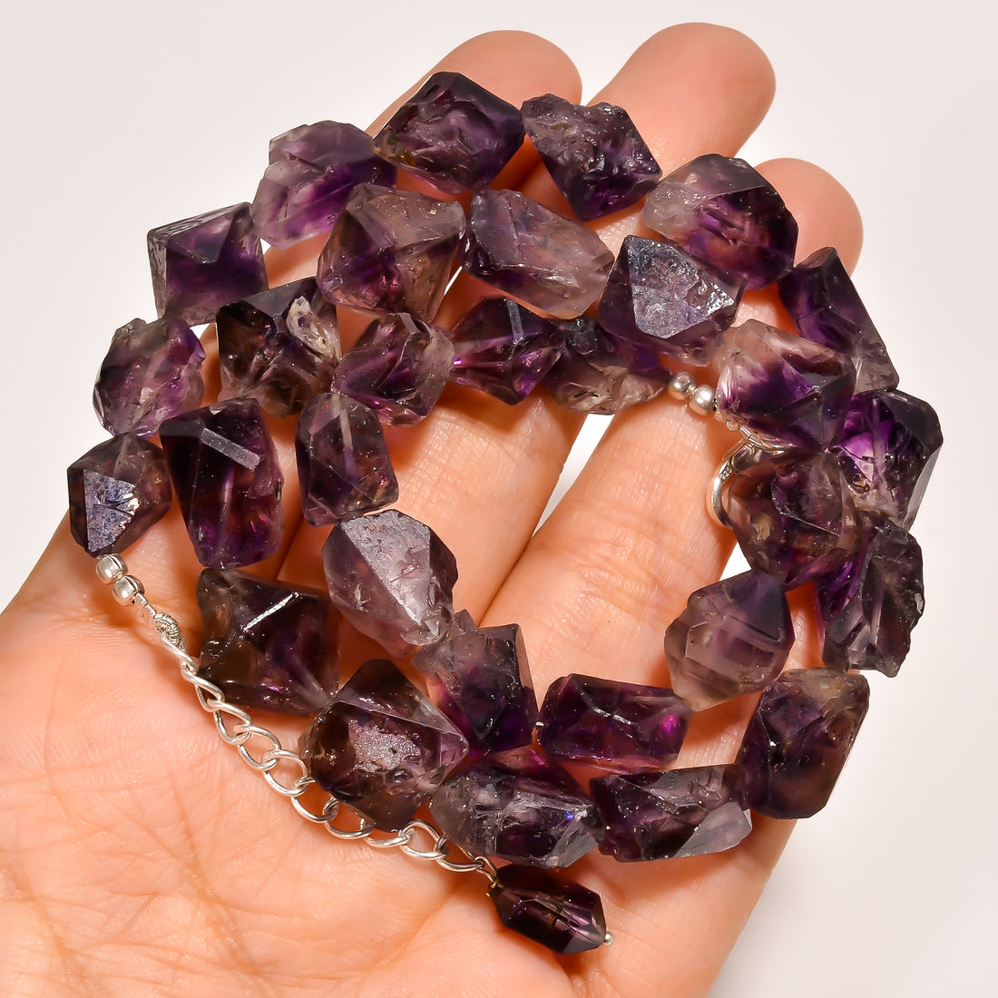 Elestial Amethyst Natural Gemstone Fancy Shape Faceted Beads Necklace 16-18" ,10X9 15X12 mm 263 Ct. YN-260