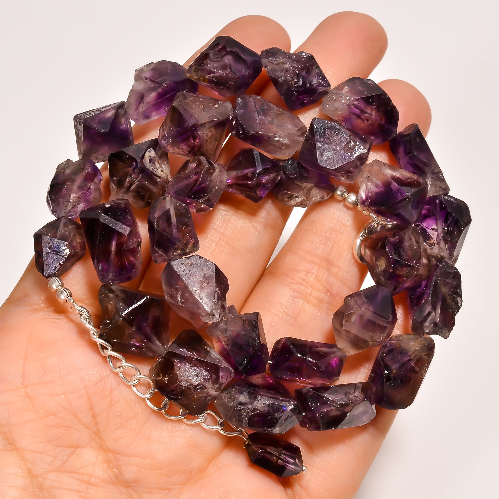 Elestial Amethyst Natural Gemstone Fancy Shape Faceted Beads Necklace 16-18" ,10X9 15X12 mm 263 Ct. YN-260