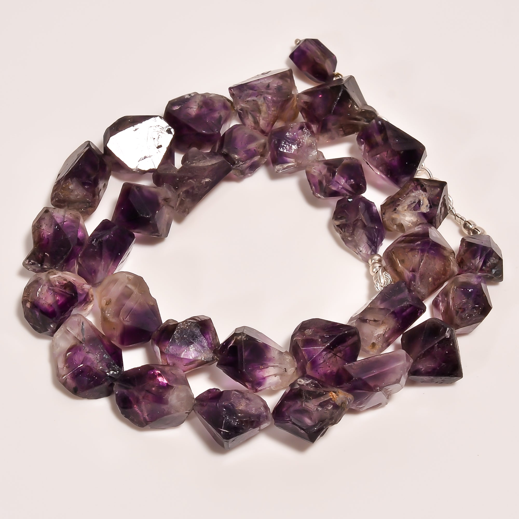 Elestial Amethyst Natural Gemstone Fancy Shape Faceted Beads Necklace 16-18" ,10X9 15X12 mm 263 Ct. YN-260