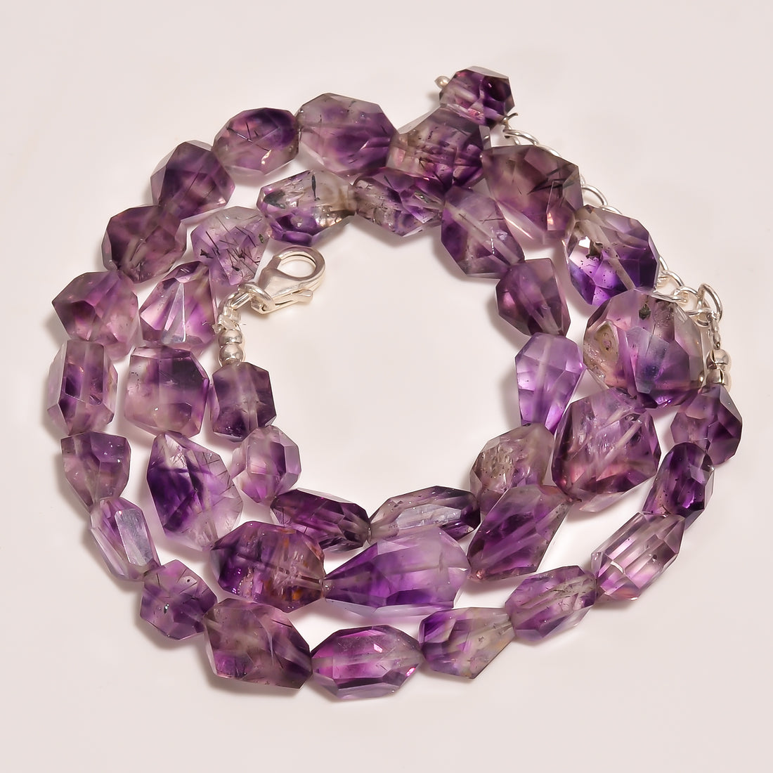Elestial Amethyst Natural Gemstone Fancy Shape Faceted Beads Necklace 17-19" ,8X7 14X13 mm 167 Ct. YN-261