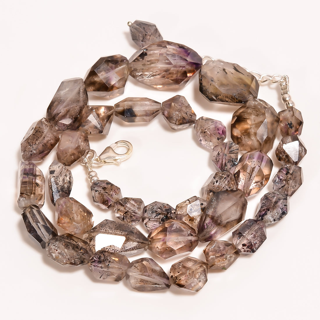 Elestial Amethyst Natural Gemstone Fancy Shape Faceted Beads Necklace 17-19" ,7X6 20X12 mm 210 Ct. YN-263