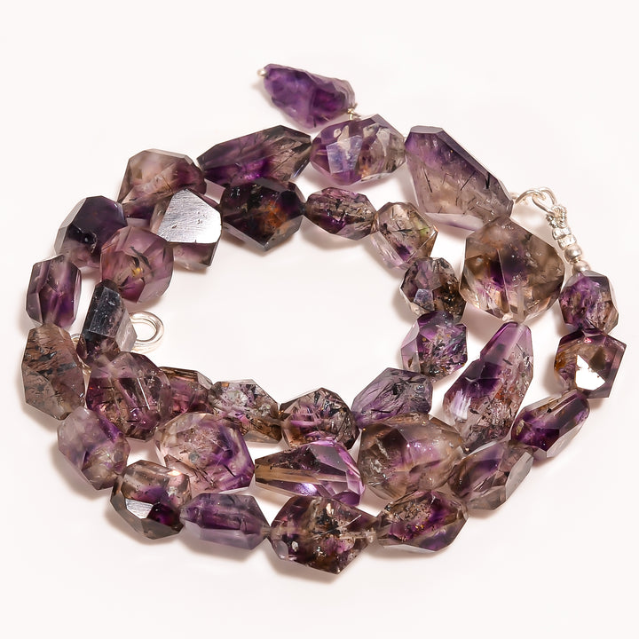 Elestial Amethyst Natural Gemstone Fancy Shape Faceted Beads Necklace 17-19" ,9X7 19X11 mm 204 Ct. YN-264