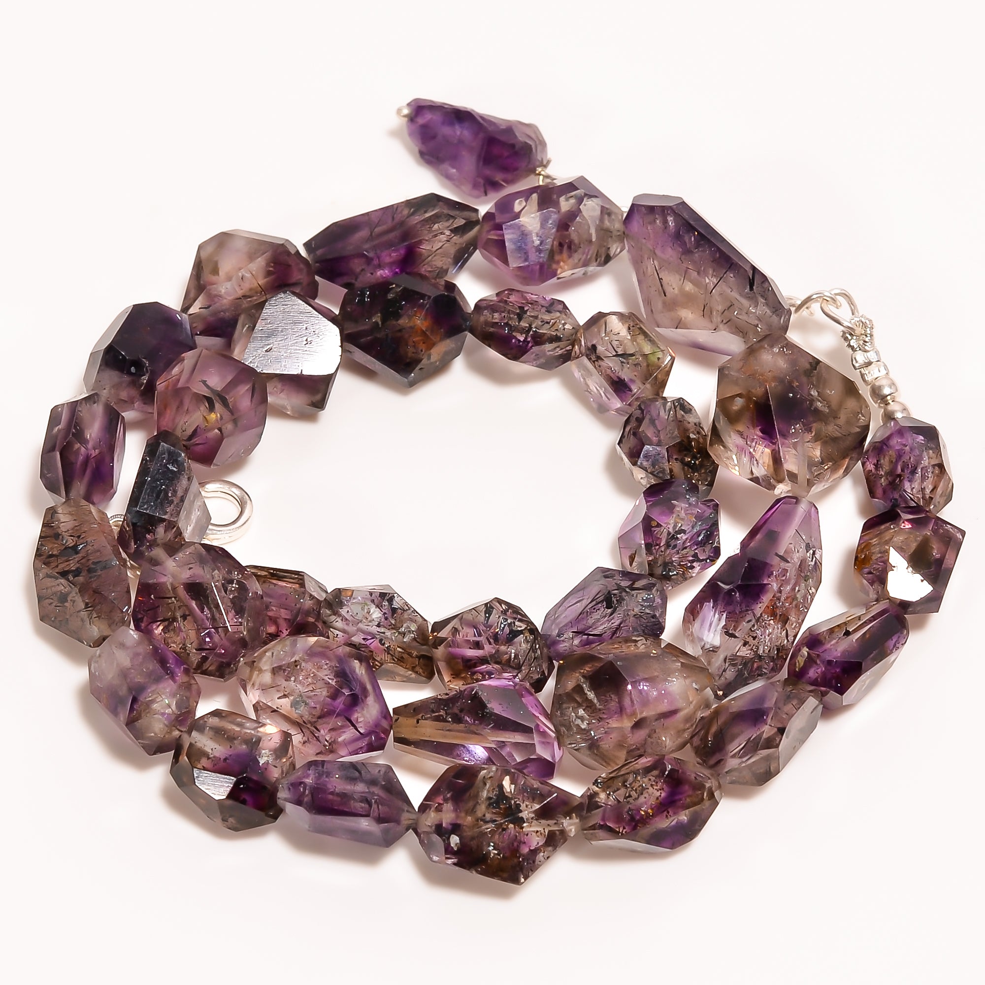 Elestial Amethyst Natural Gemstone Fancy Shape Faceted Beads Necklace 17-19" ,9X7 19X11 mm 204 Ct. YN-264