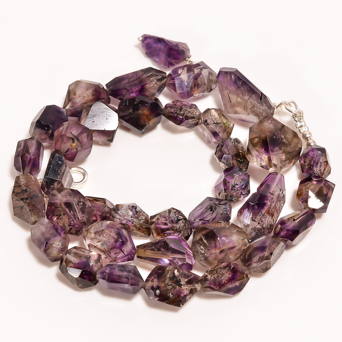 Elestial Amethyst Natural Gemstone Fancy Shape Faceted Beads Necklace 17-19" ,9X7 19X11 mm 204 Ct. YN-264