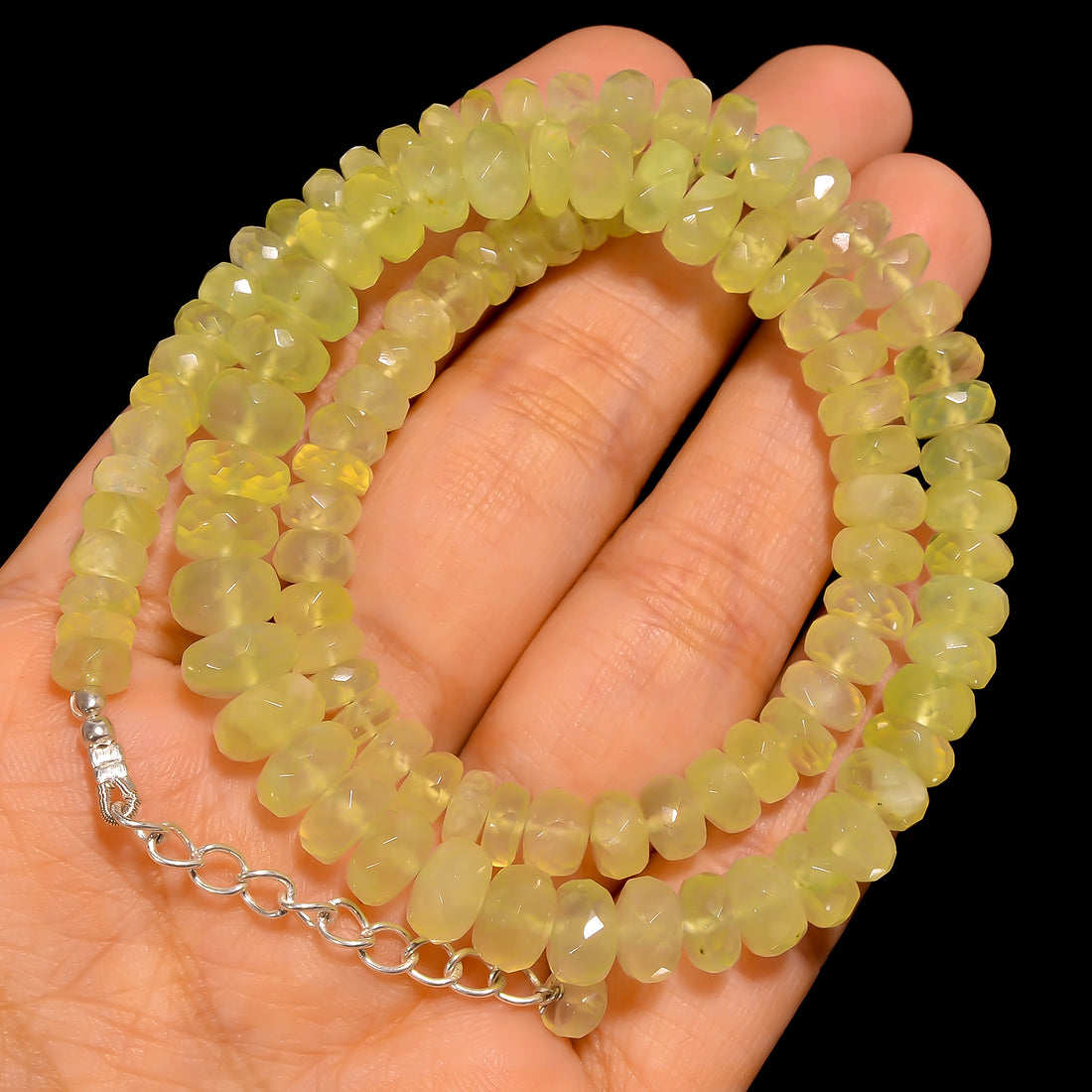 Prehnite Natural Gemstone Rondelle Shape Faceted Beads Necklace 17-19" ,5X5 8X8 mm 189 Ct. YN-266