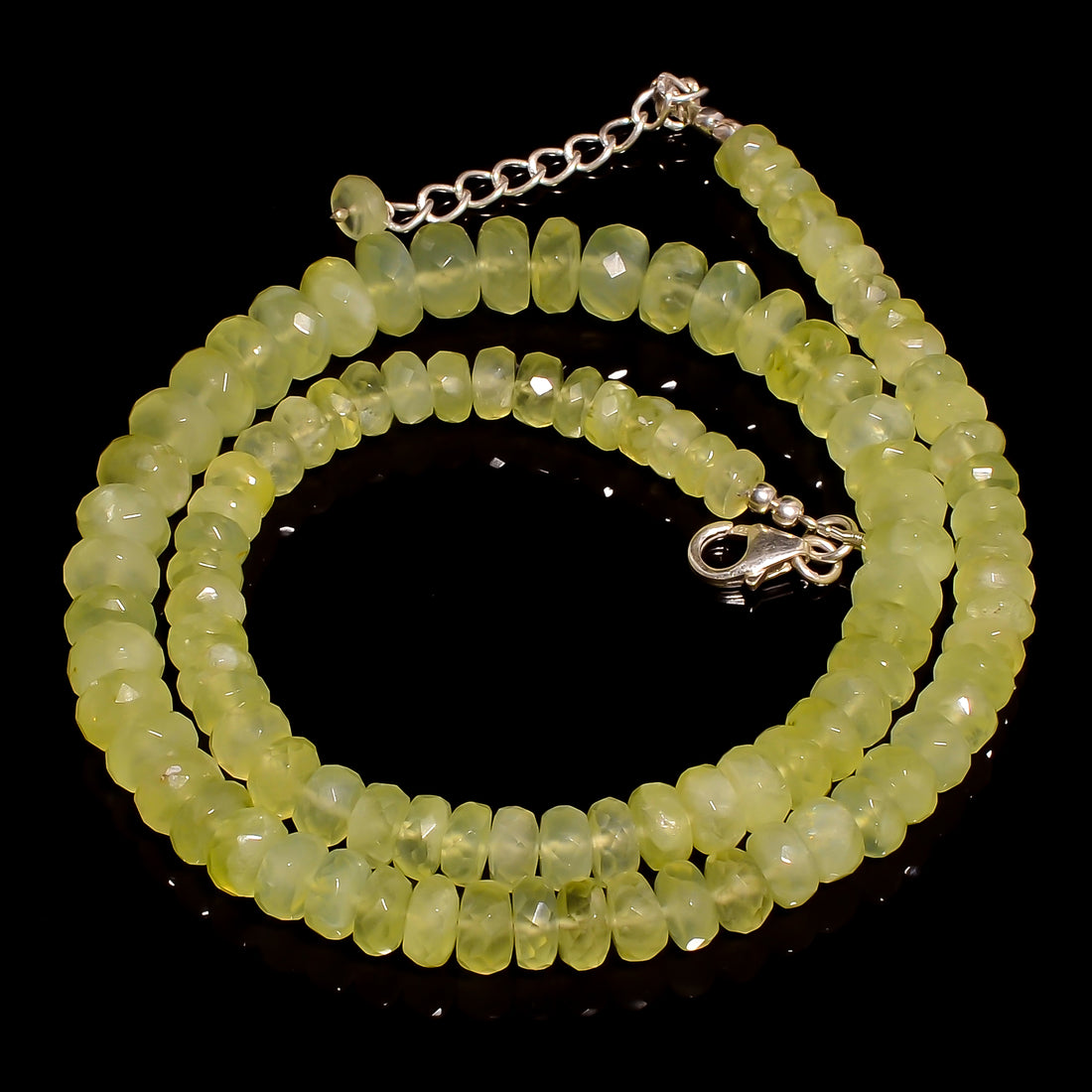 Prehnite Natural Gemstone Rondelle Shape Faceted Beads Necklace 17-19" ,5X5 8X8 mm 189 Ct. YN-266