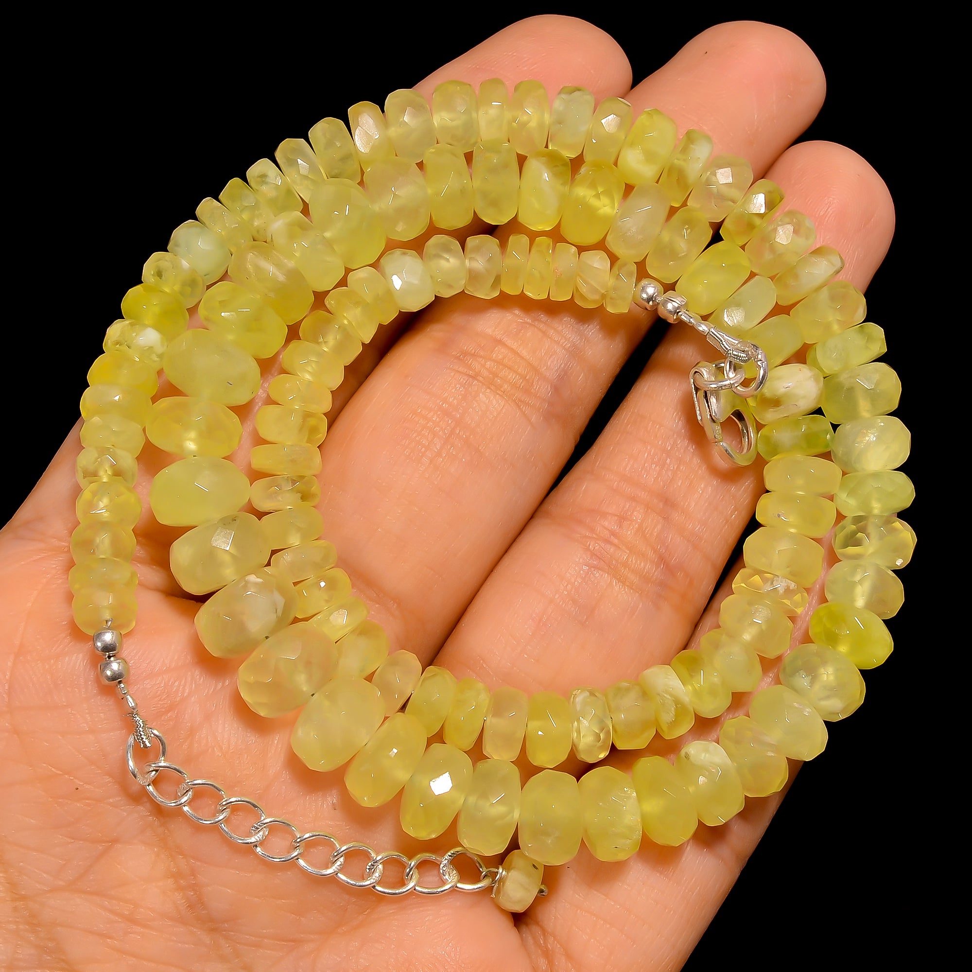 Prehnite Natural Gemstone Rondelle Shape Faceted Beads Necklace 17-19" ,4X4 9X9 mm 183 Ct. YN-267