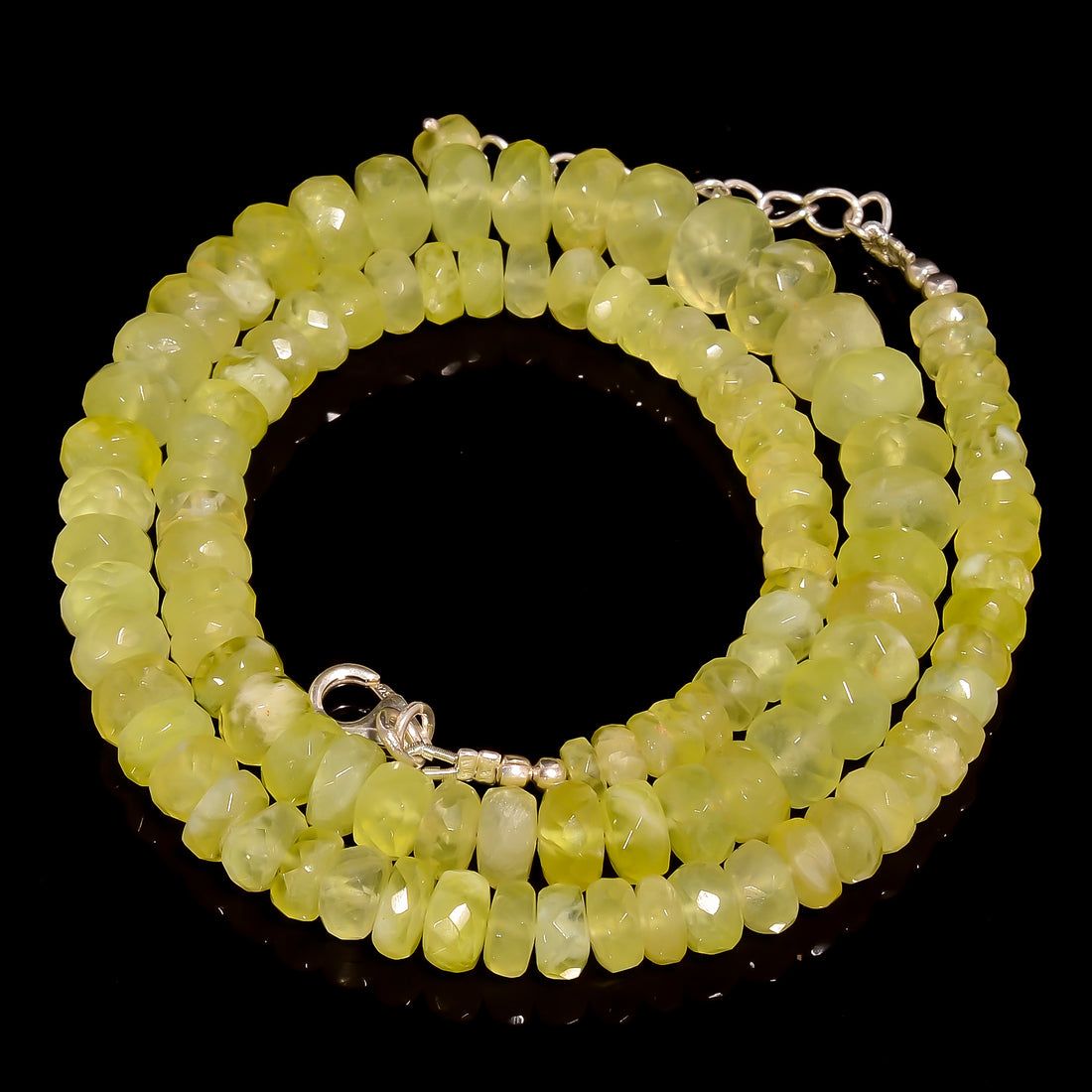 Prehnite Natural Gemstone Rondelle Shape Faceted Beads Necklace 17-19" ,4X4 9X9 mm 183 Ct. YN-267