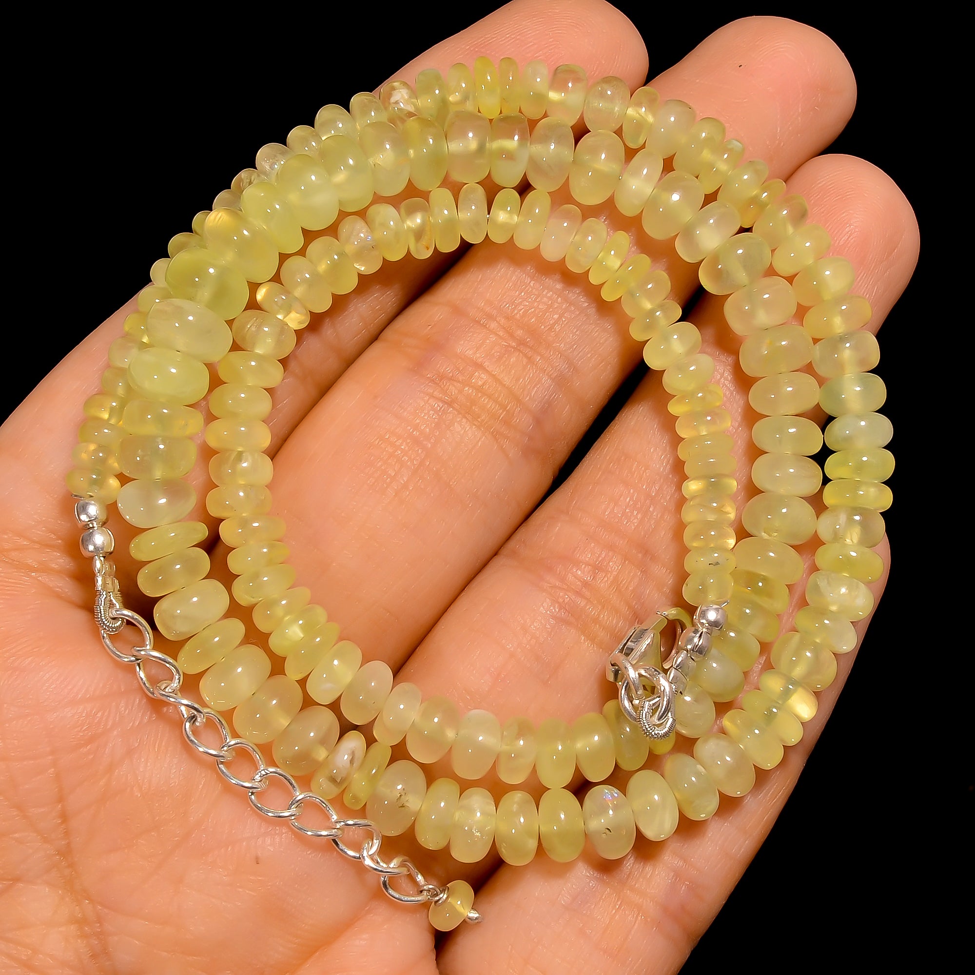 Prehnite Natural Gemstone Rondelle Shape Smooth Beads Necklace 17-19" ,4X4 7X7 mm 117 Ct. YN-268