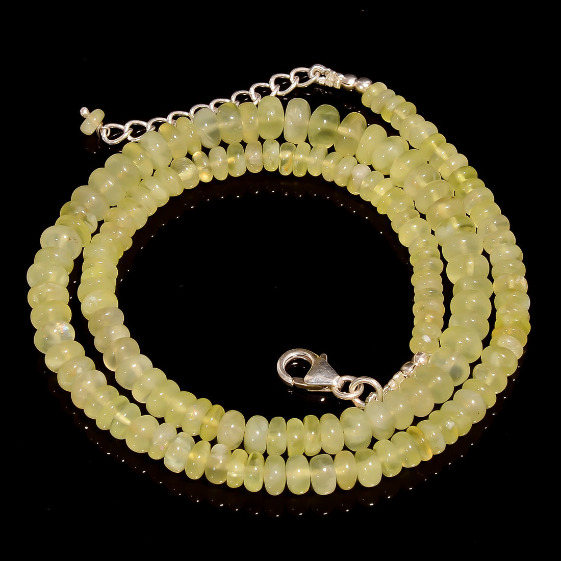 Prehnite Natural Gemstone Rondelle Shape Smooth Beads Necklace 17-19" ,4X4 7X7 mm 117 Ct. YN-268