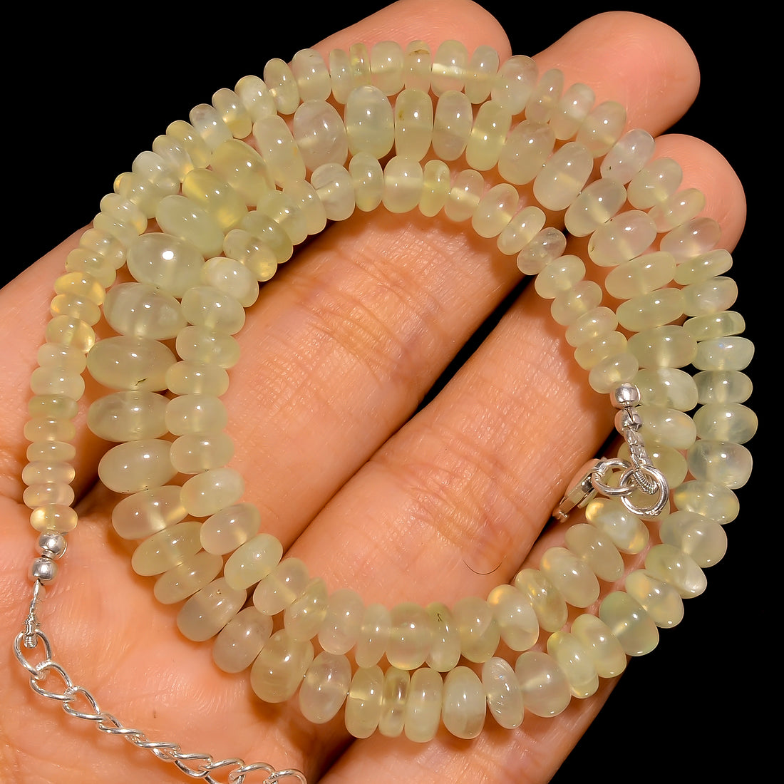 Prehnite Natural Gemstone Rondelle Shape Smooth Beads Necklace 17-19" ,4X4 8X8 mm 148 Ct. YN-269